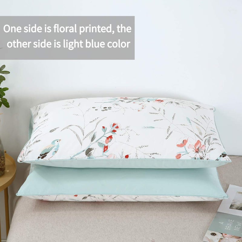 WINLIFE 100% Cotton Pillowcases Garden Floral Birds Printed on White Pillow Cases Set of 2 Pillow Cover (Queen 20x30'', Birds Floral) - Image 4
